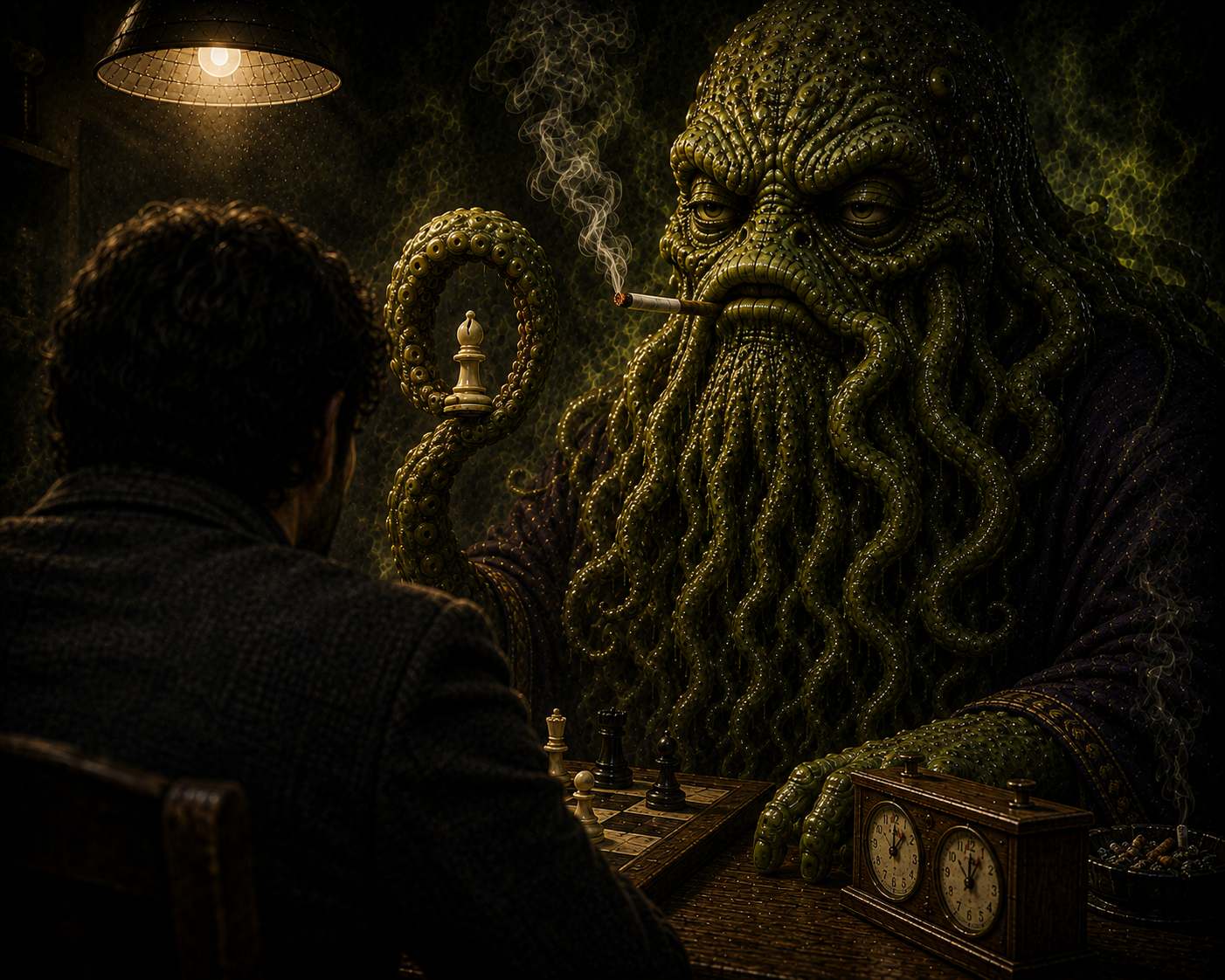 A space monster playing chess
