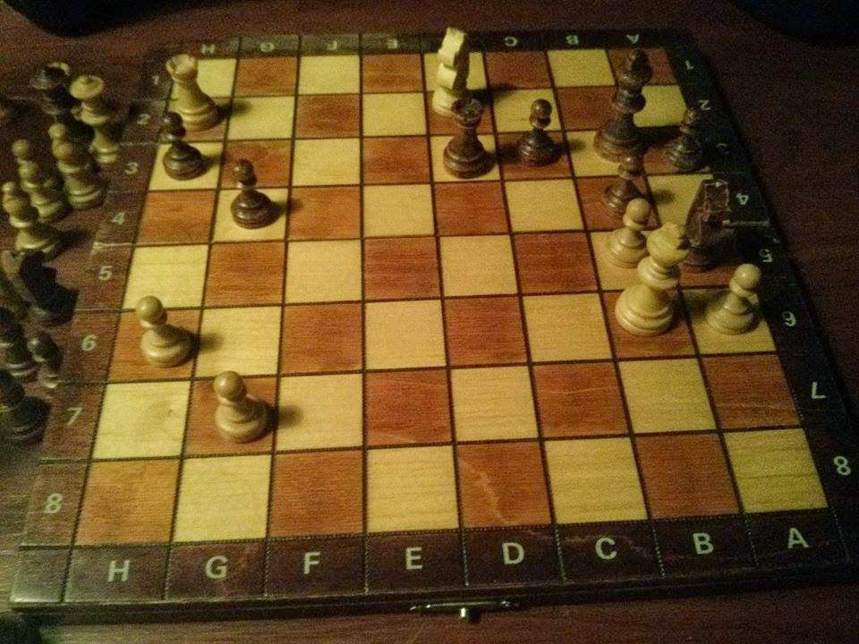 A chessboard during a game