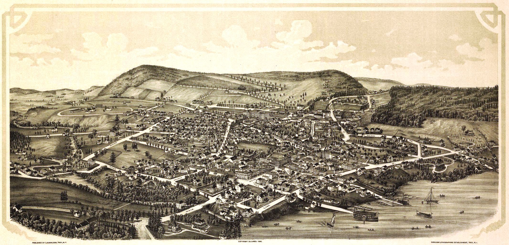1890 panormic map of Cooperstown, New York