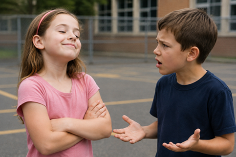a smug kid thinks she has won an argument